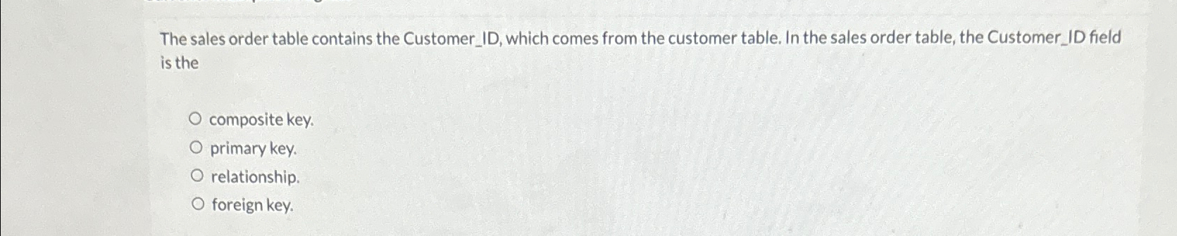 The sales order table contains the Customer _ ID