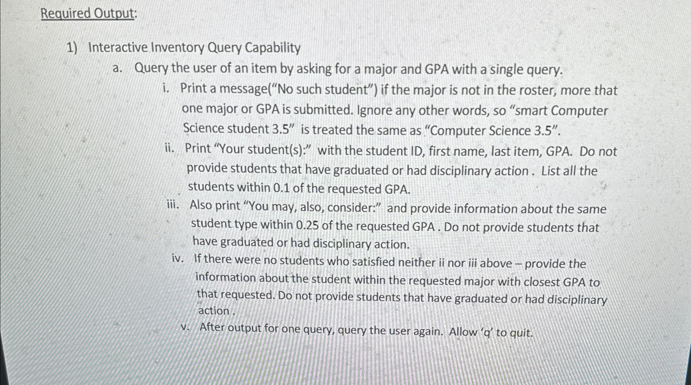 Required Output: Interactive Inventory Query