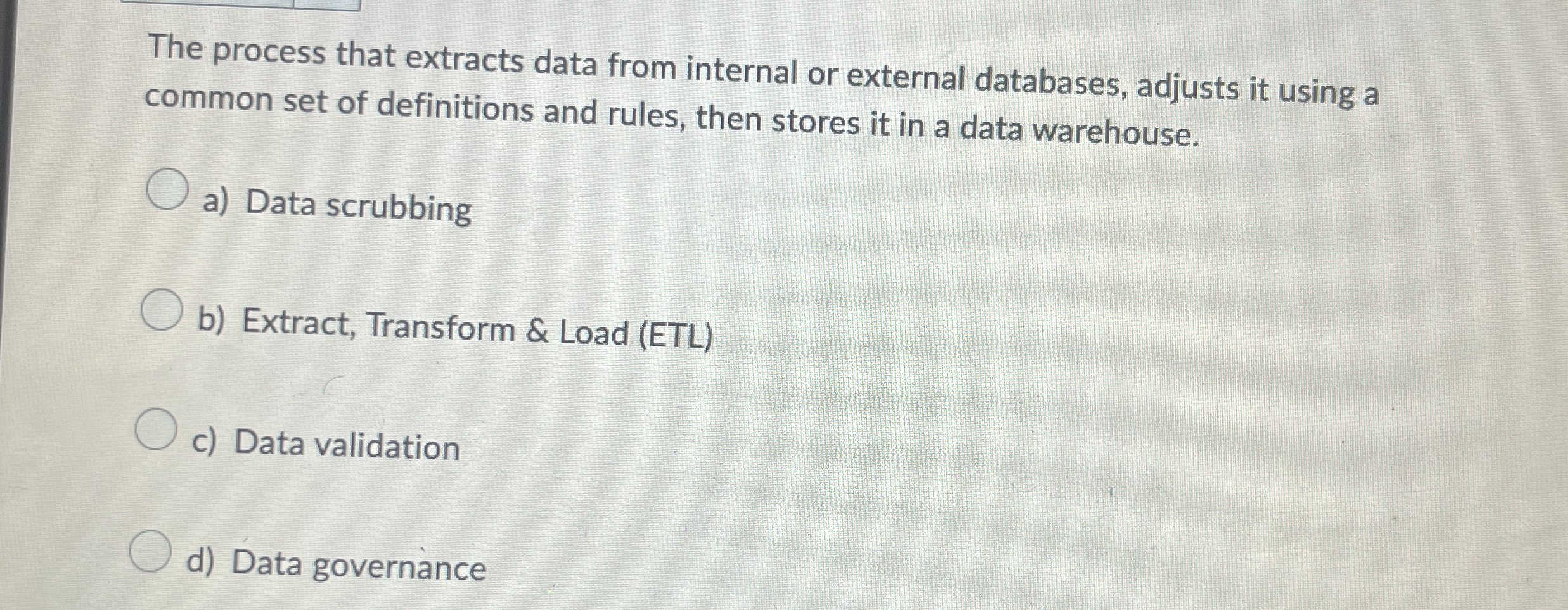The process that extracts data from internal or