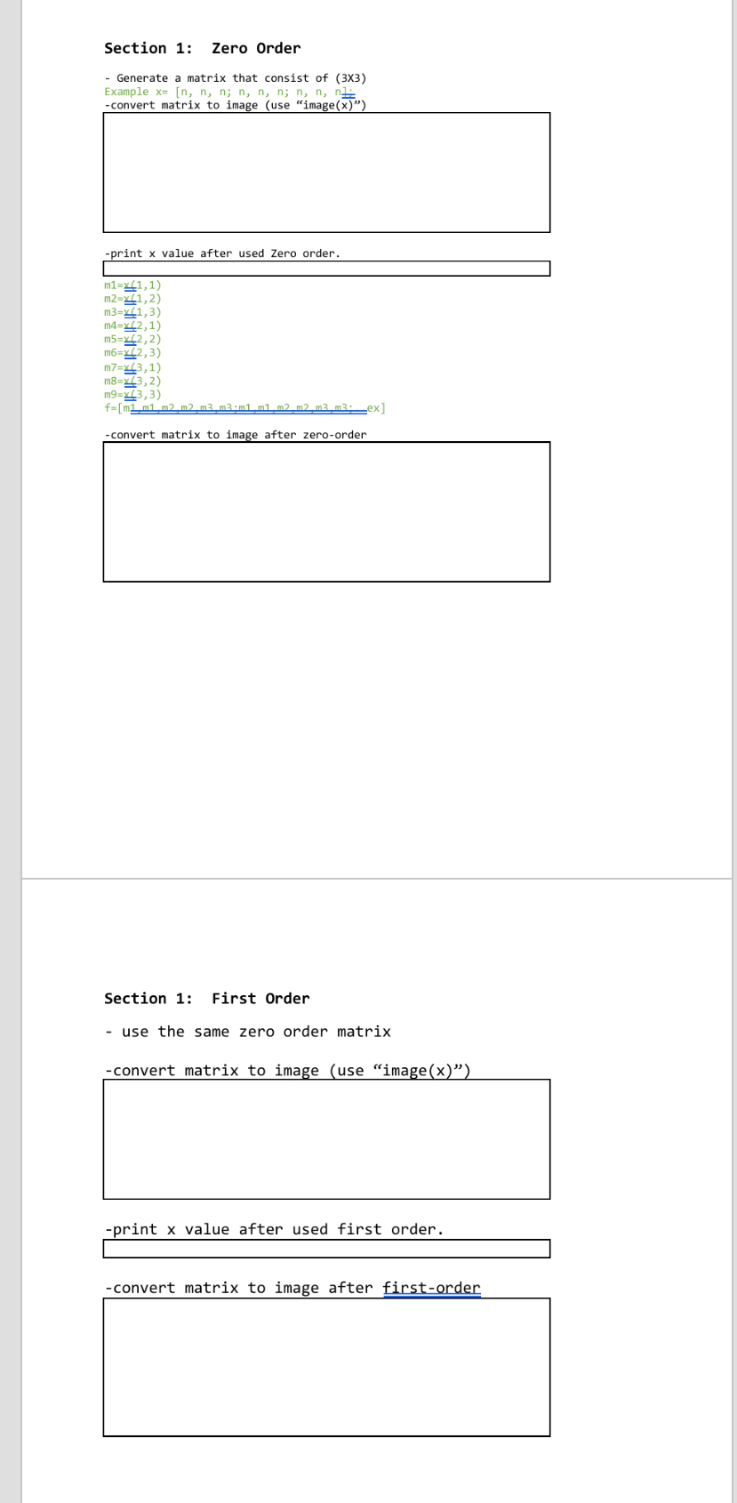 Section 1 : Zero Order Generate a matrix that