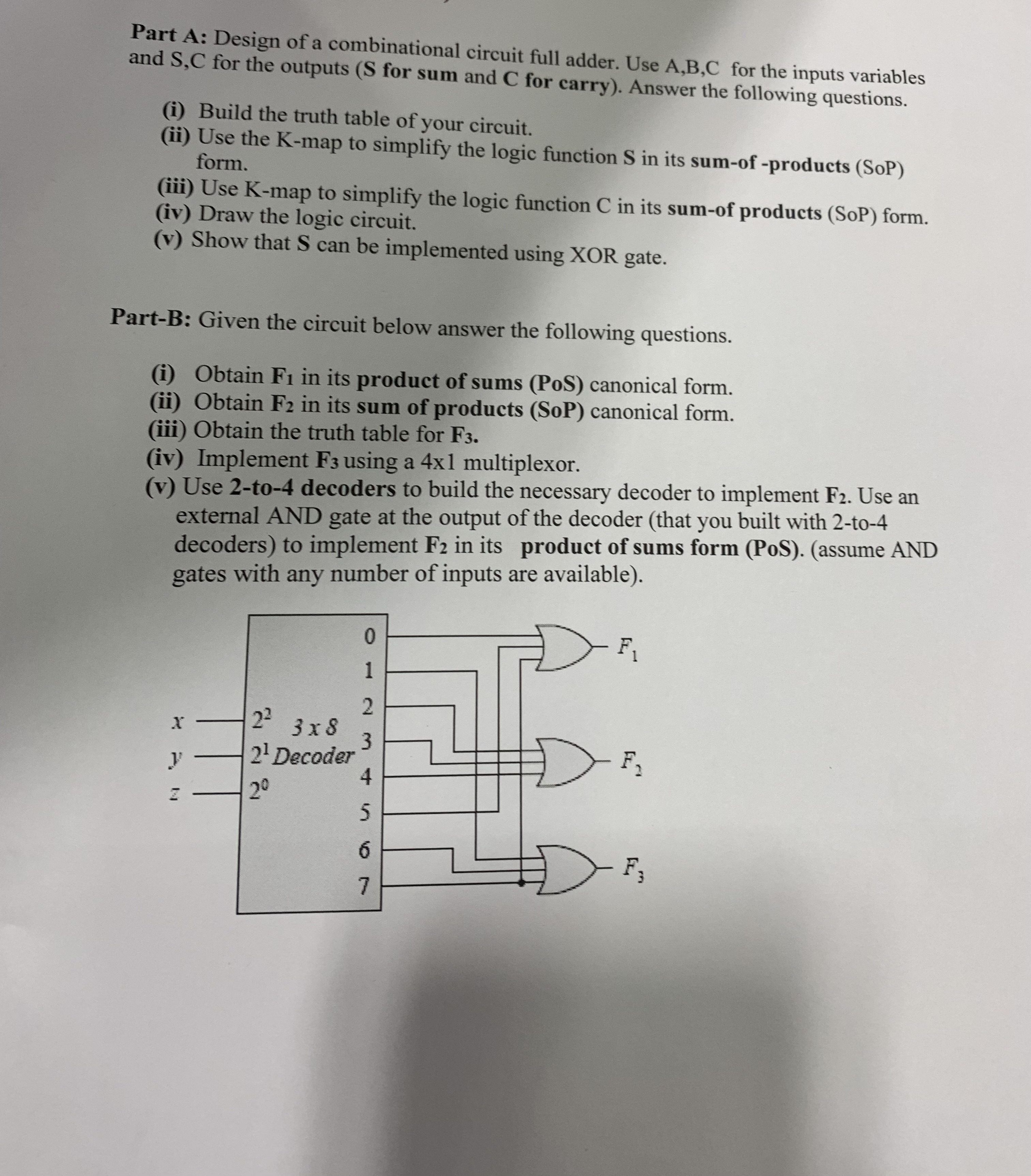 Part A: Design of a combinational circuit full