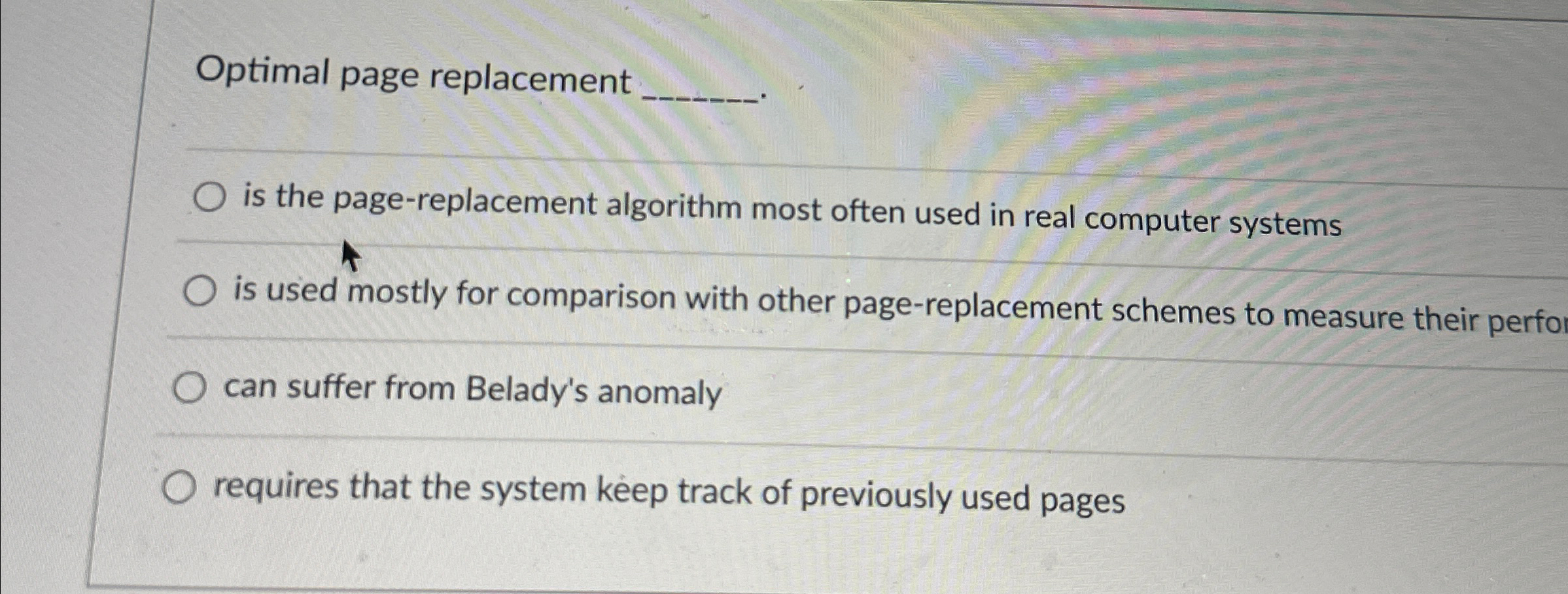 Optimal page replacement is the page -