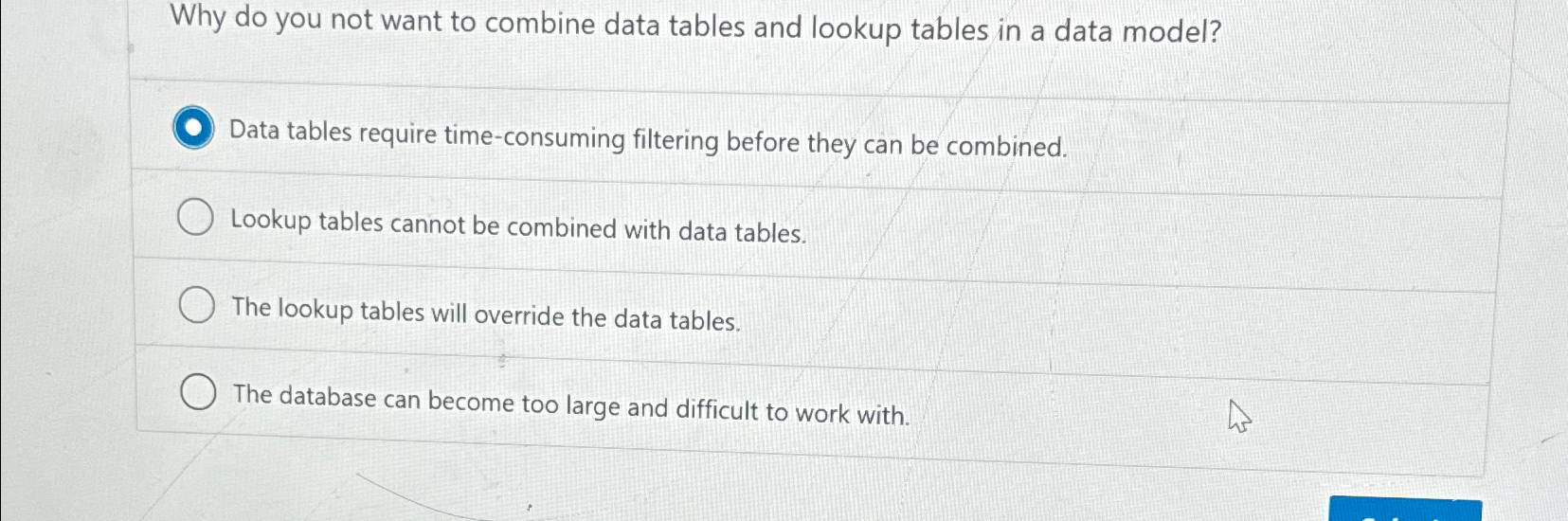 Why do you not want to combine data tables and