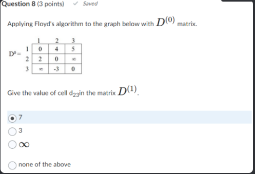 Question 8 ( 3 points ) Applying Floyd's