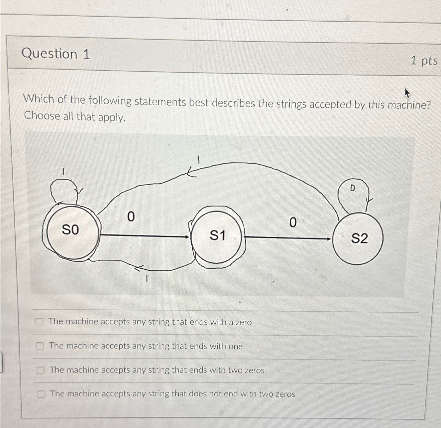 Question 1 1 pts Which of the following
