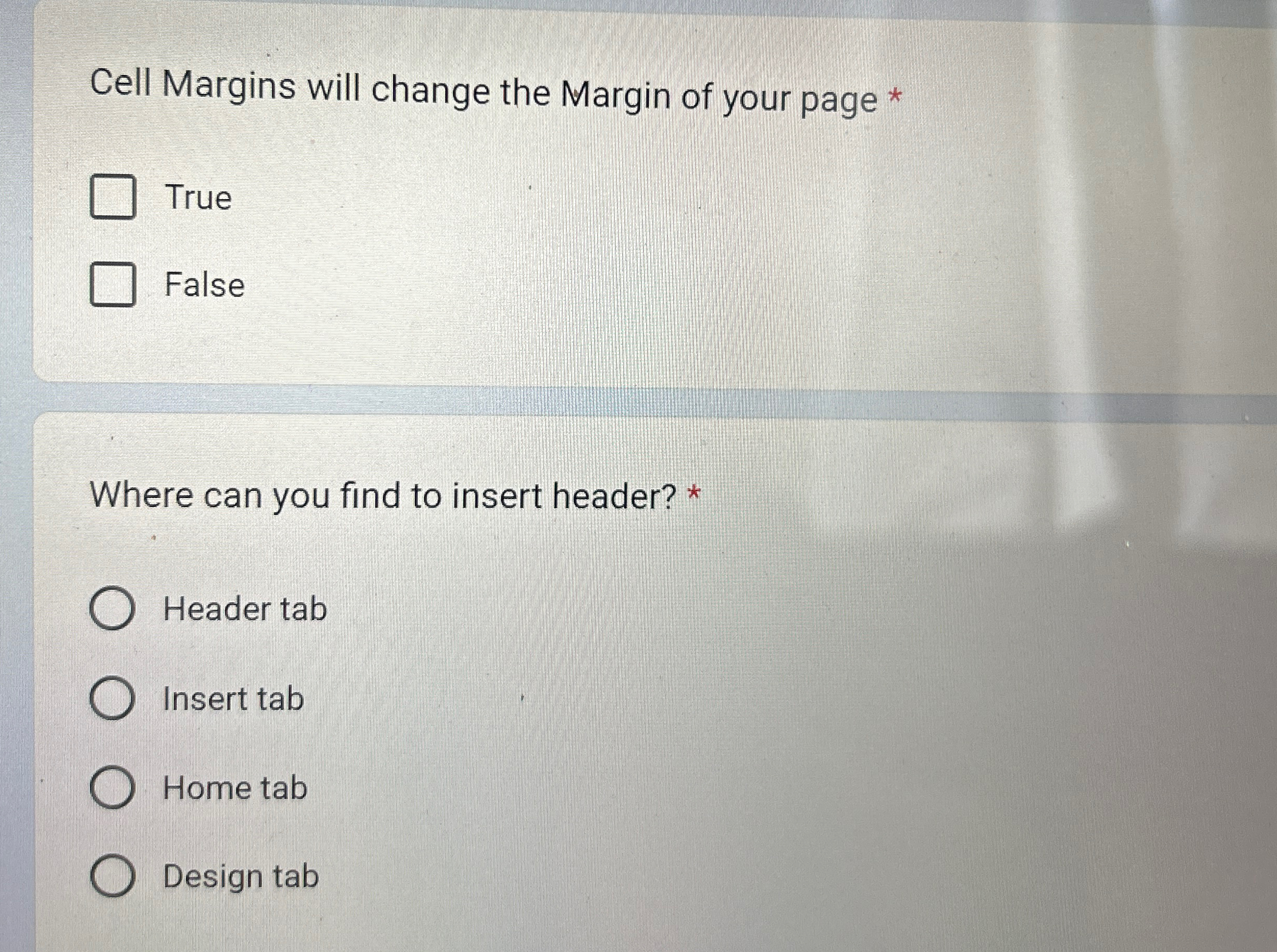 Cell Margins will change the Margin of your page