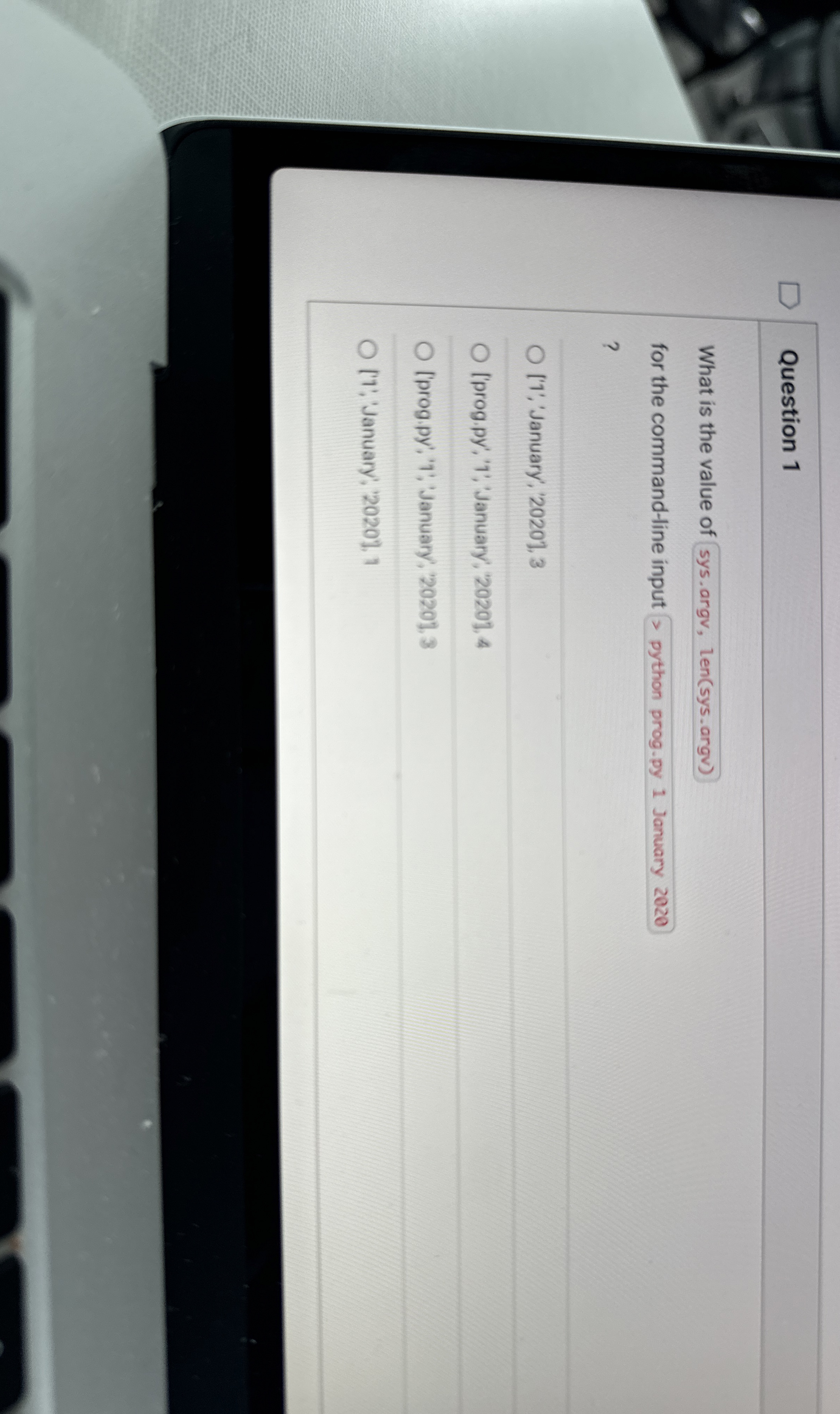 Question 1 What is the value of for the command -