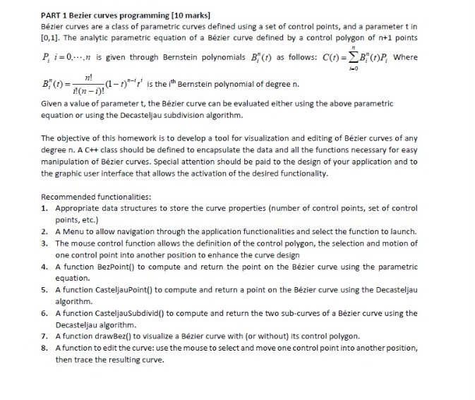 PART 1 Bezier curves programming [ 1 0 marks ] B