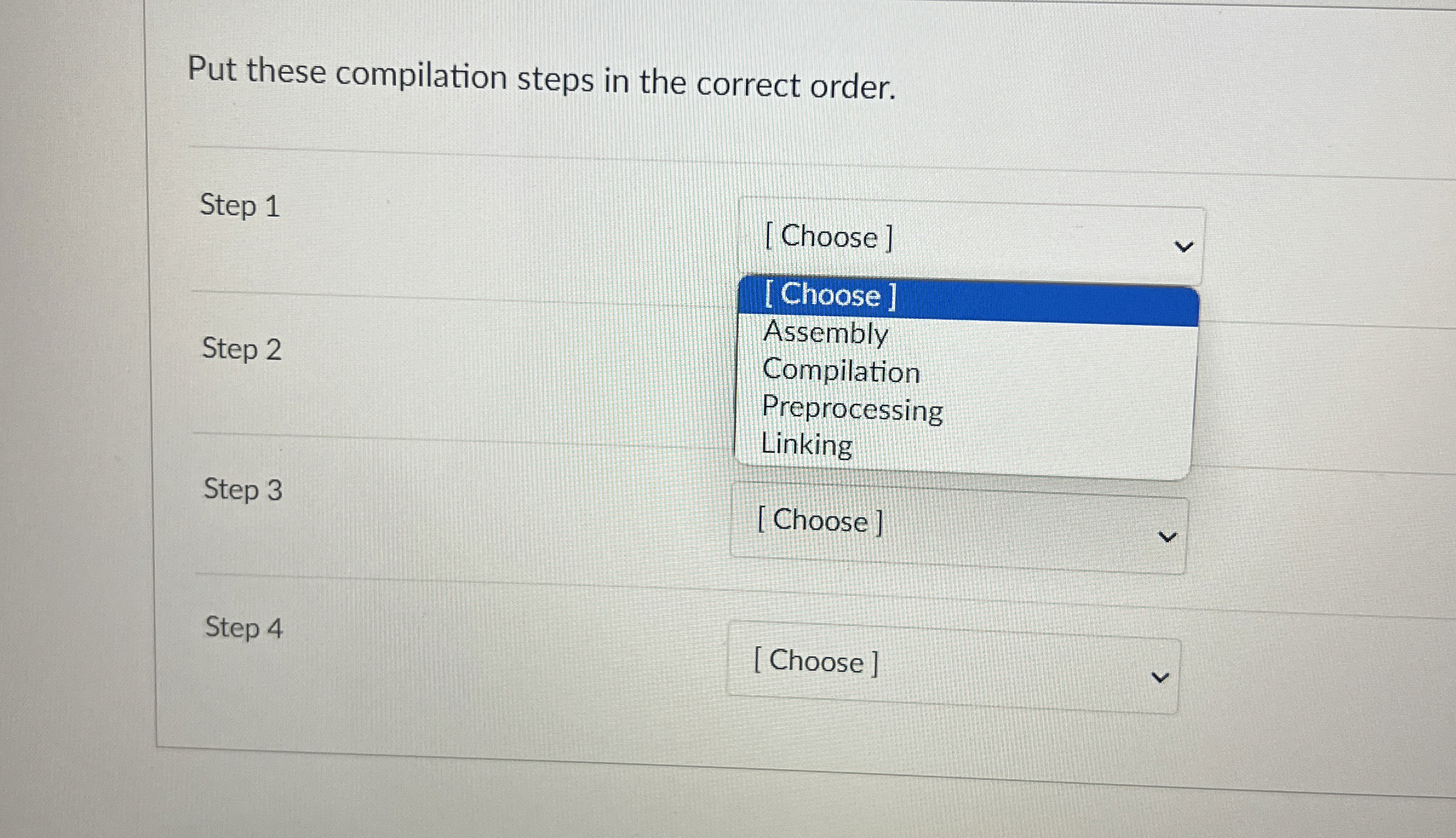 Put these compilation steps in the correct order.