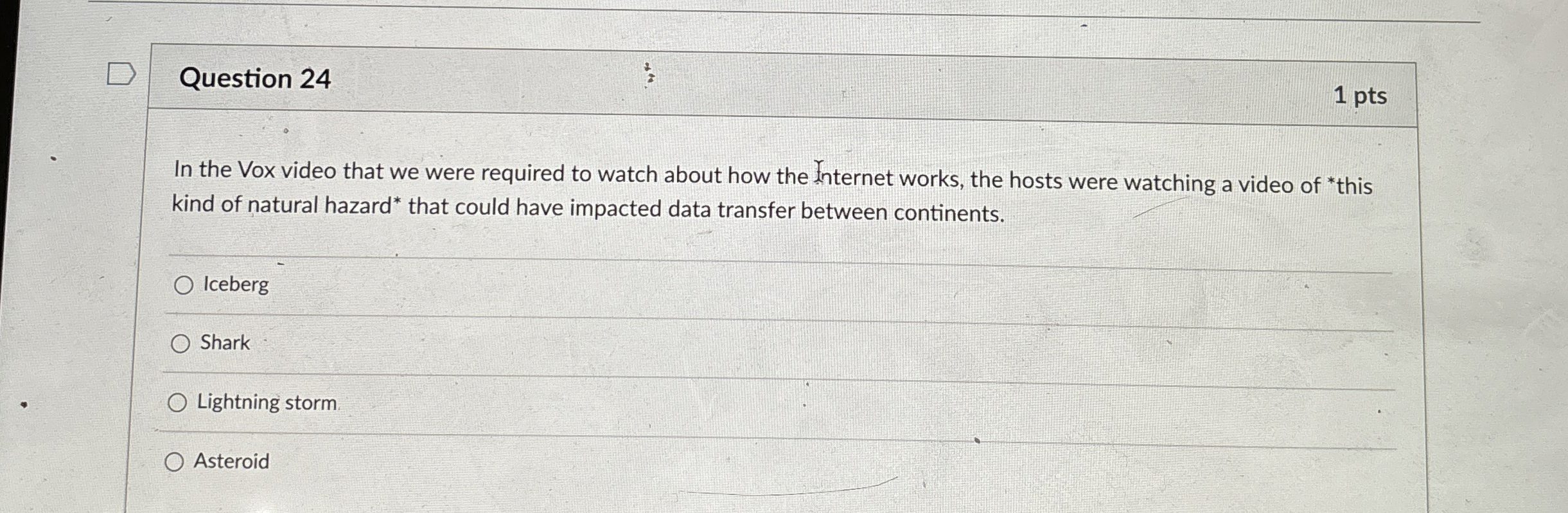 Question 2 4 1 pts In the Vox video that we were