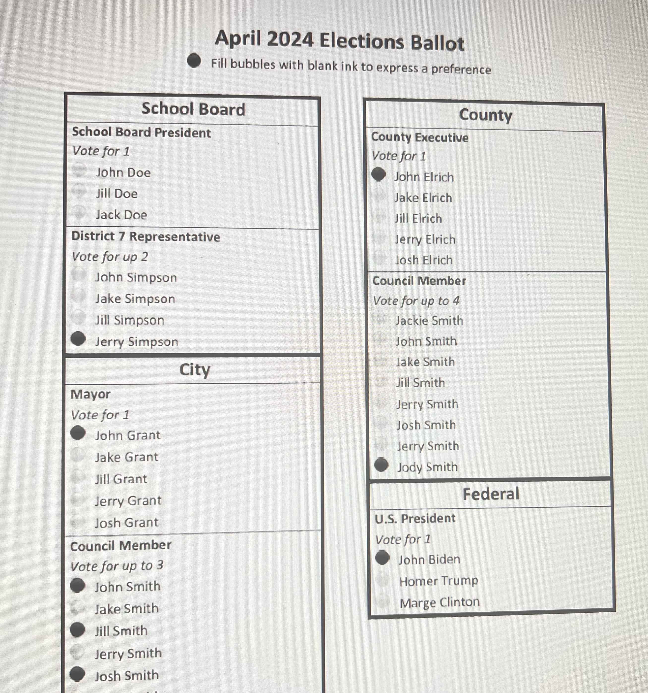 Consider the attached hypothetical ballot and