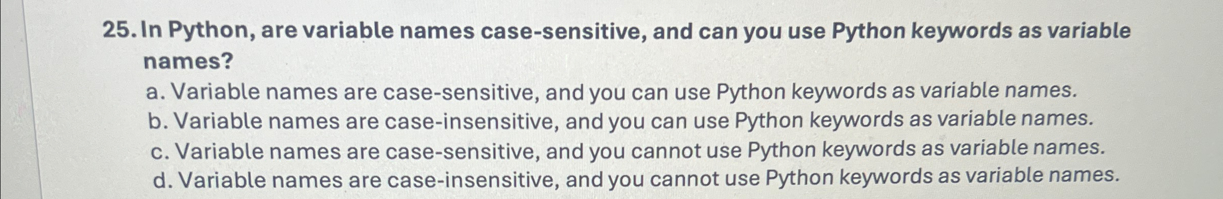In Python, are variable names case - sensitive ,
