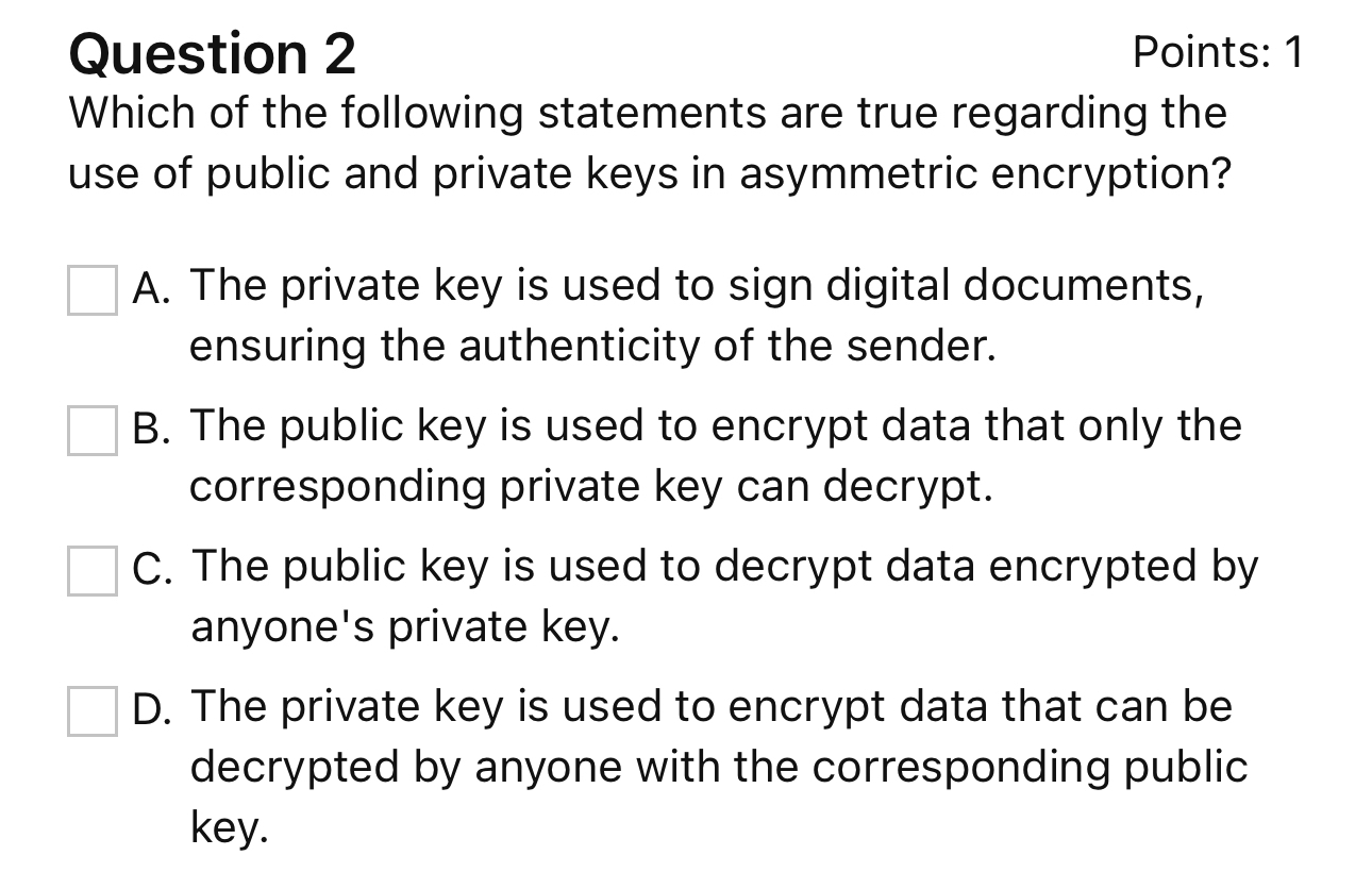 Question 2 Points: 1 Which of the following
