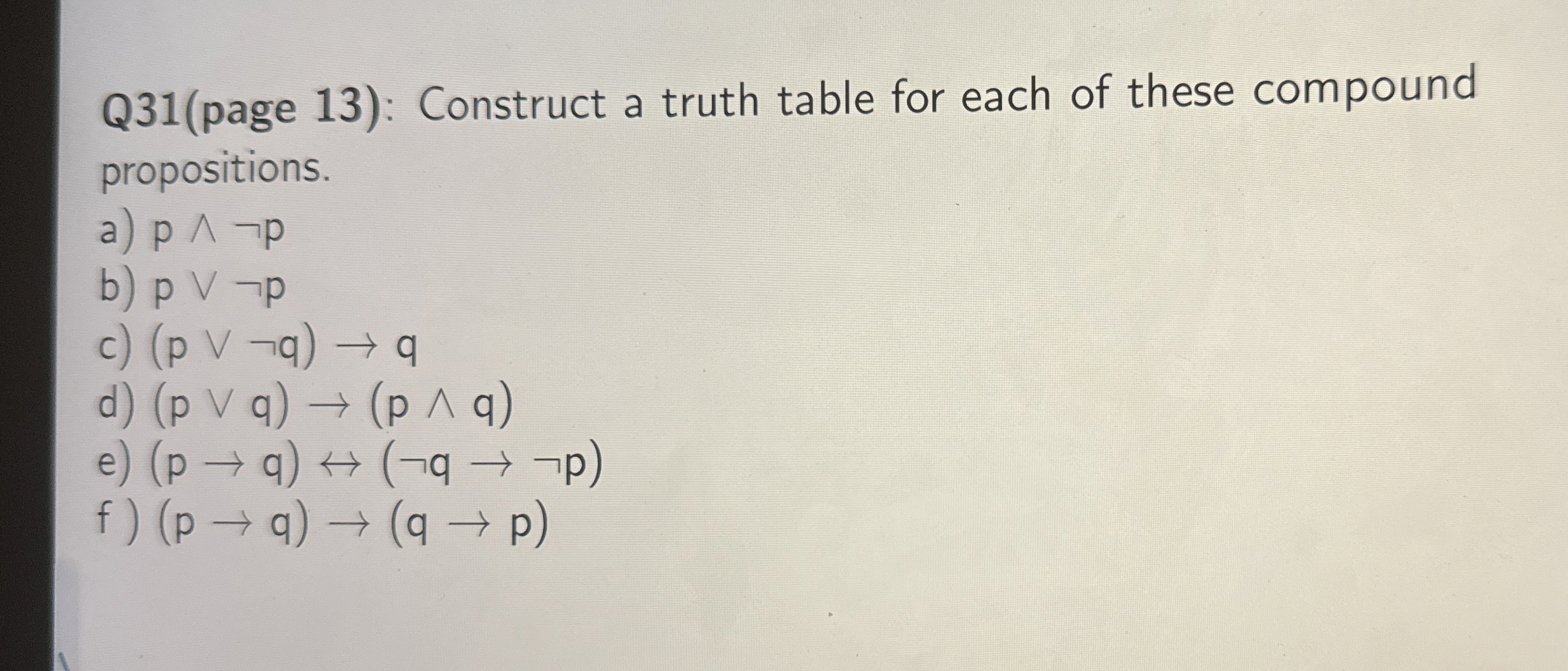 Q 3 1 ( page 1 3 ) : Construct a truth table for