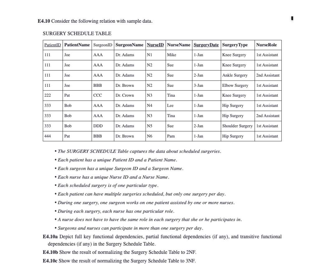 E 4 . 1 0 Consider the following relation with