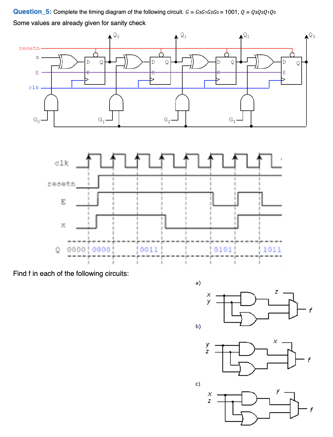 Question _ 5 : Complete the timing diagram of the