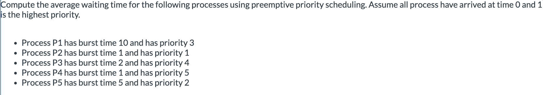 Compute the average waiting time for the