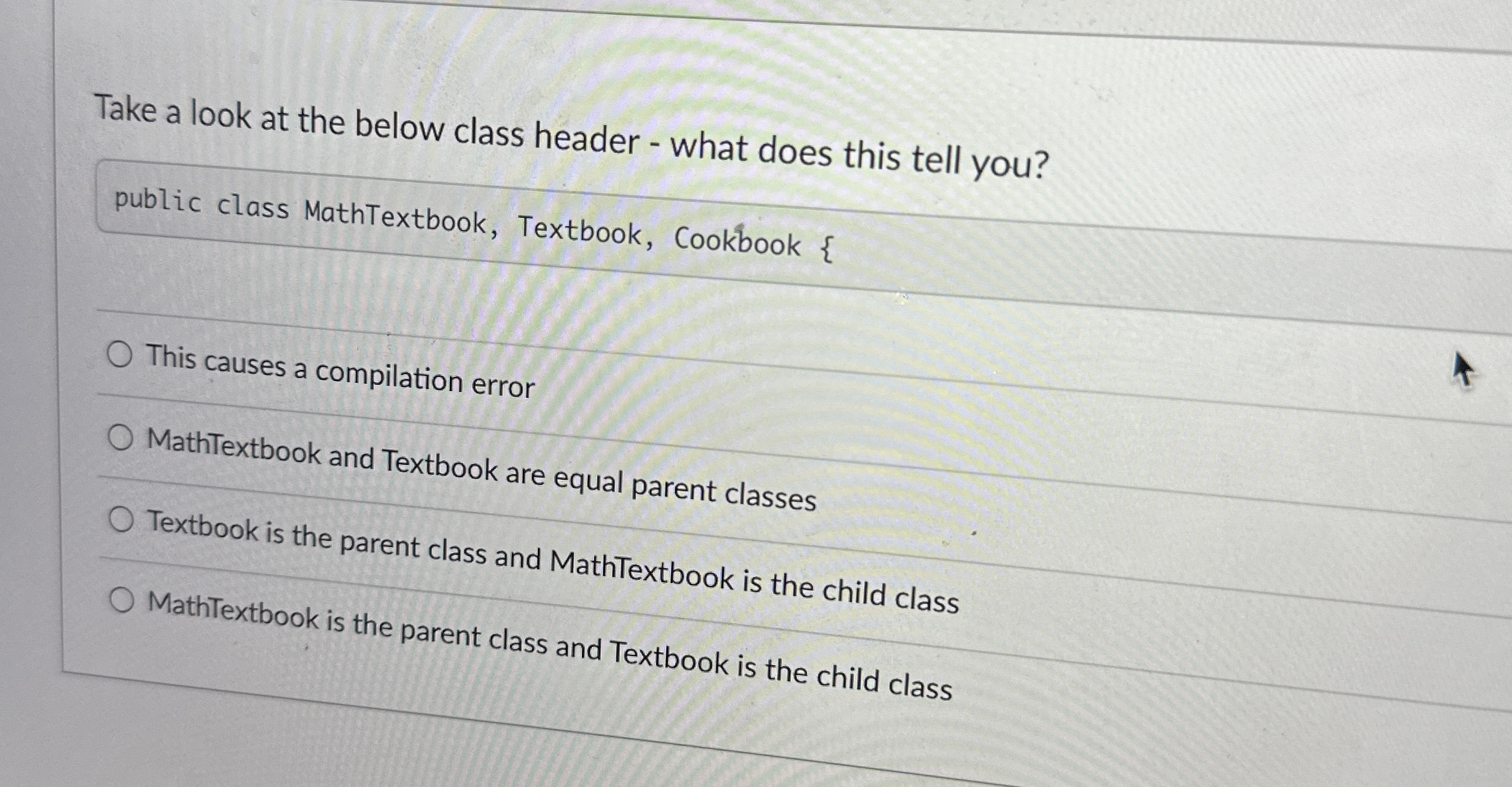 Take a look at the below class header - what does