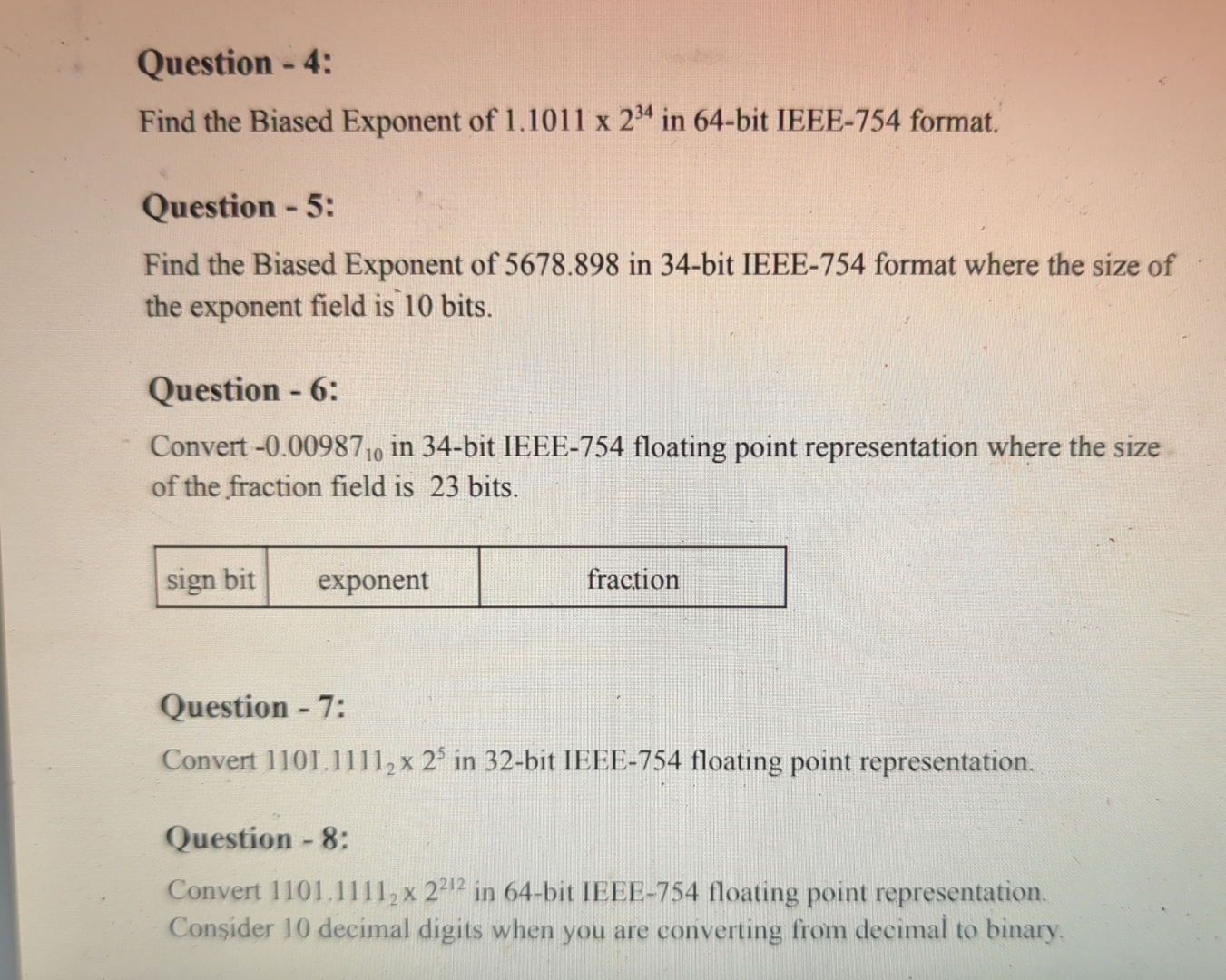 Question - 4 : Find the Biased Exponent of 1 . 1