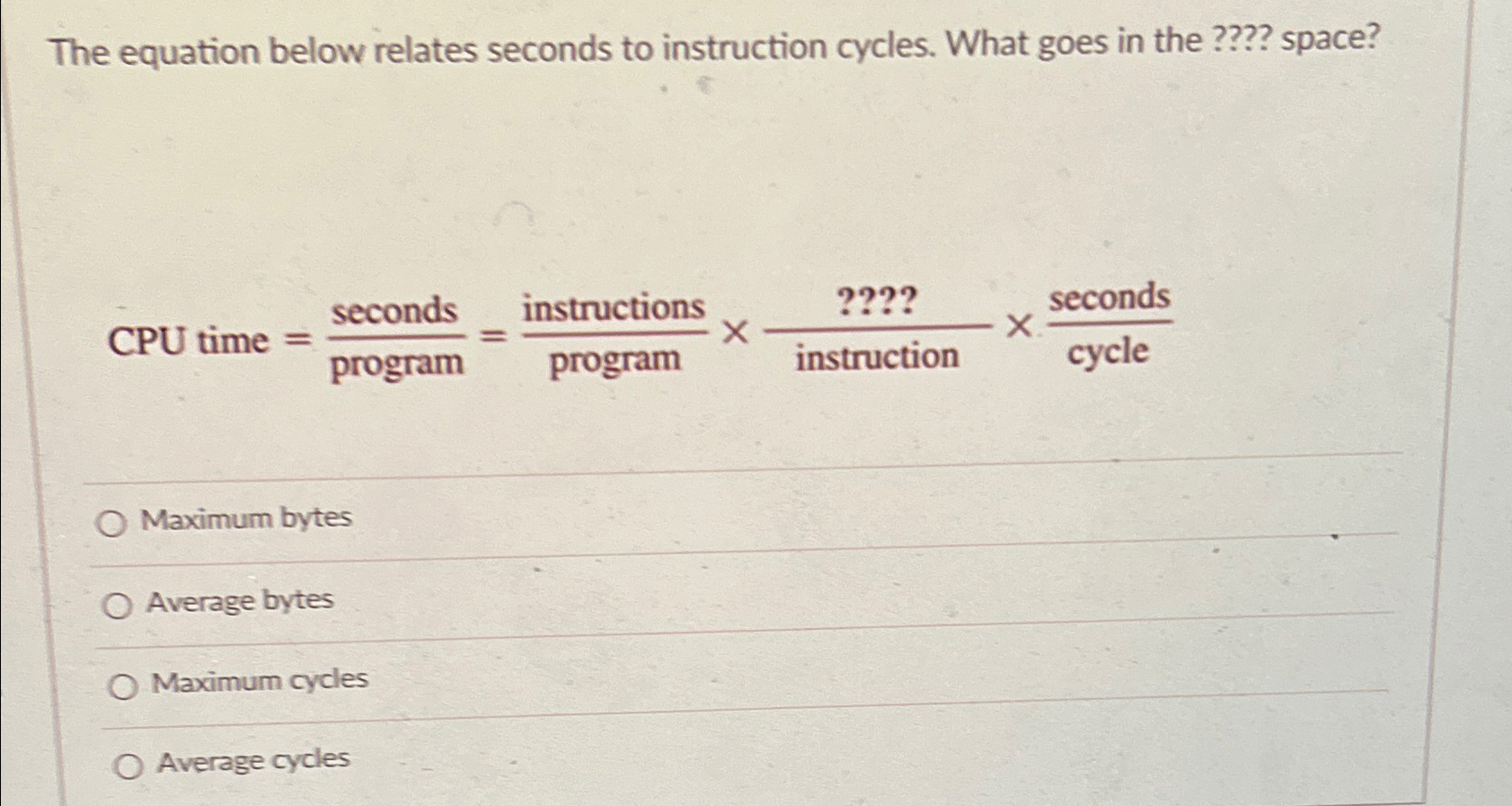 The equation below relates seconds to instruction