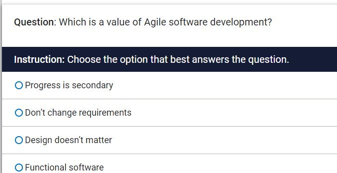 Question: Which is a value of Agile software