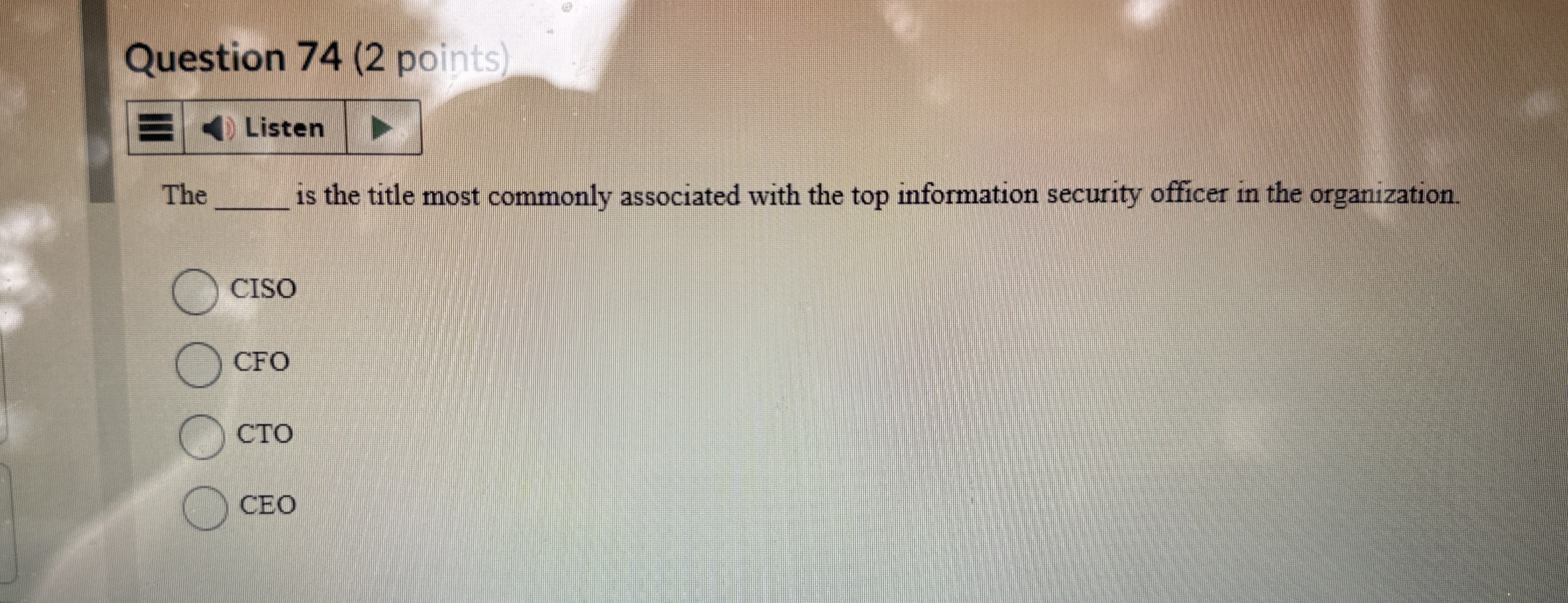 Question 7 4 ( 2 points ) The is the title most