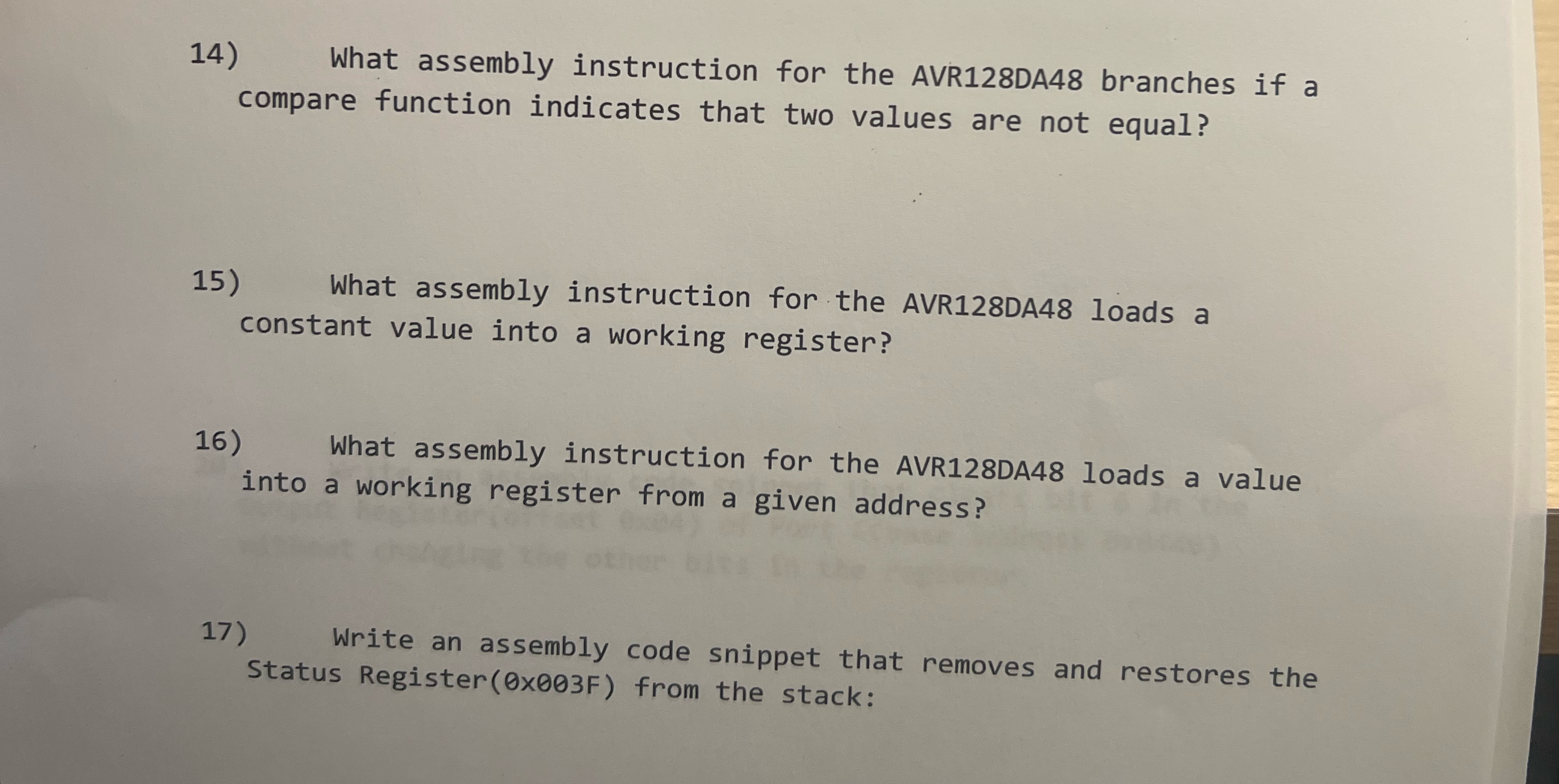 What assembly instruction for the AVR 1 2 8 DA 4