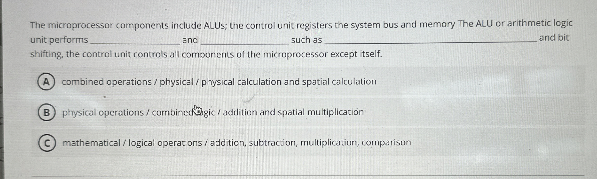 The microprocessor components include ALUs; the