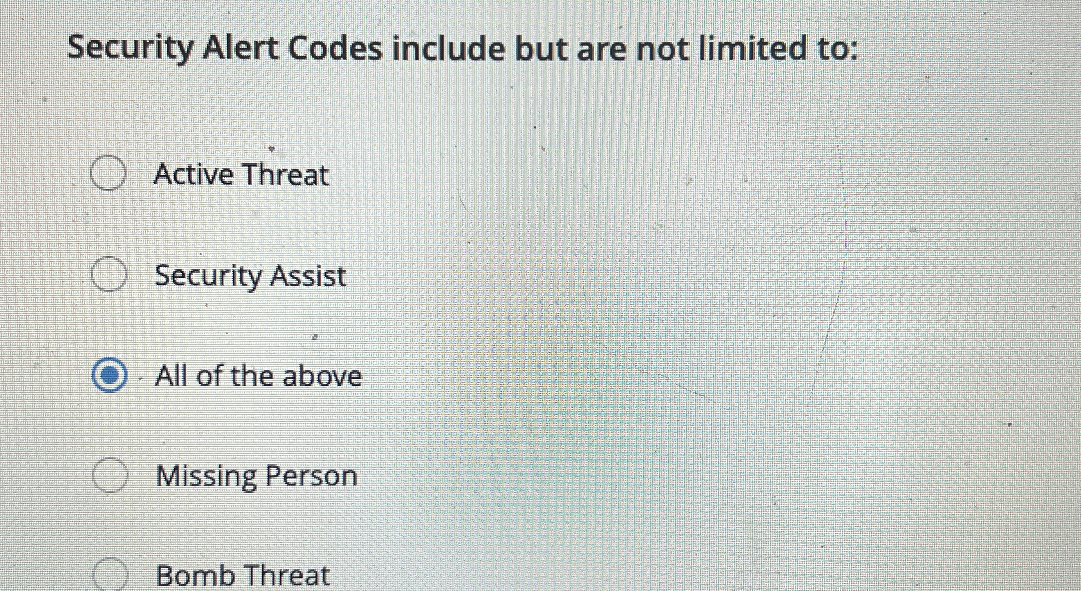Security Alert Codes include but are not limited