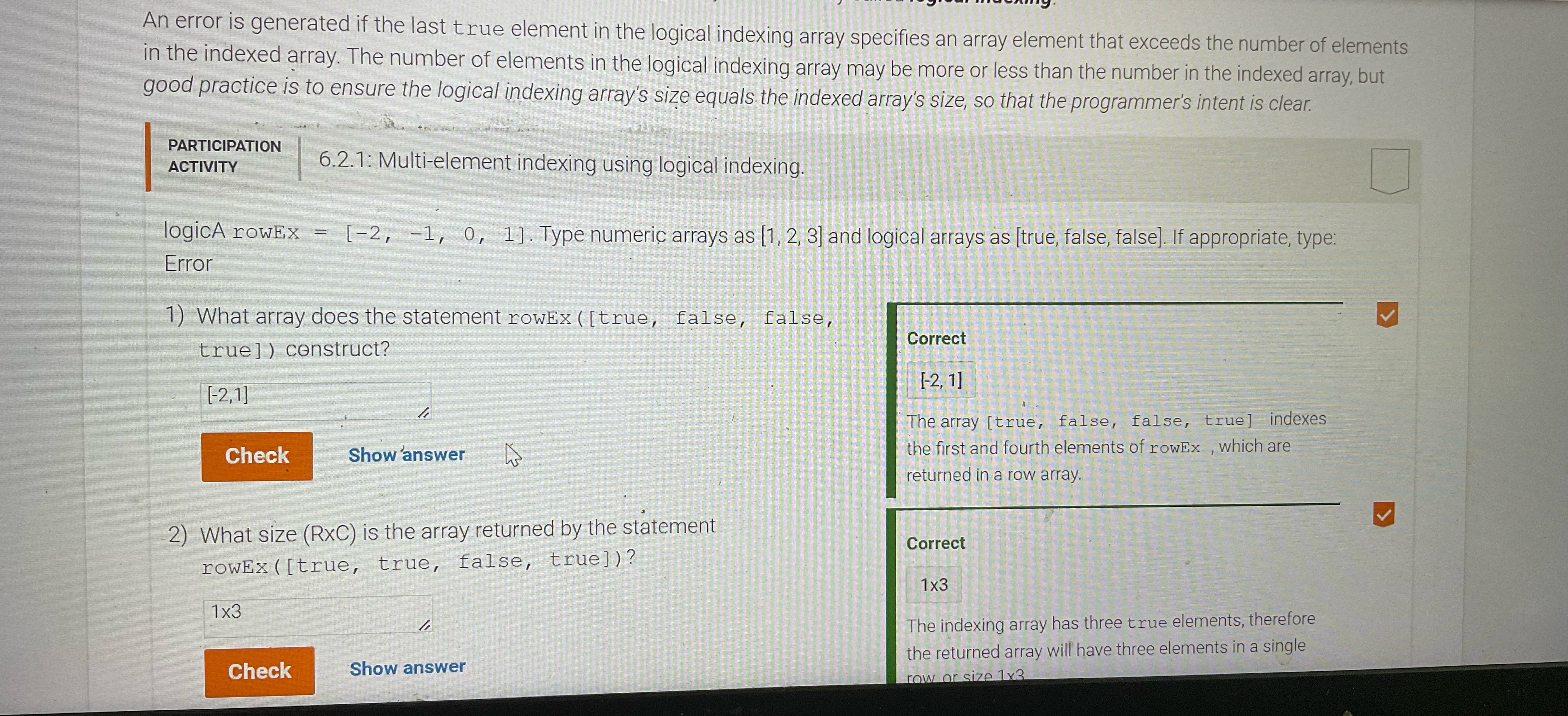 An error is generated if the last true element in