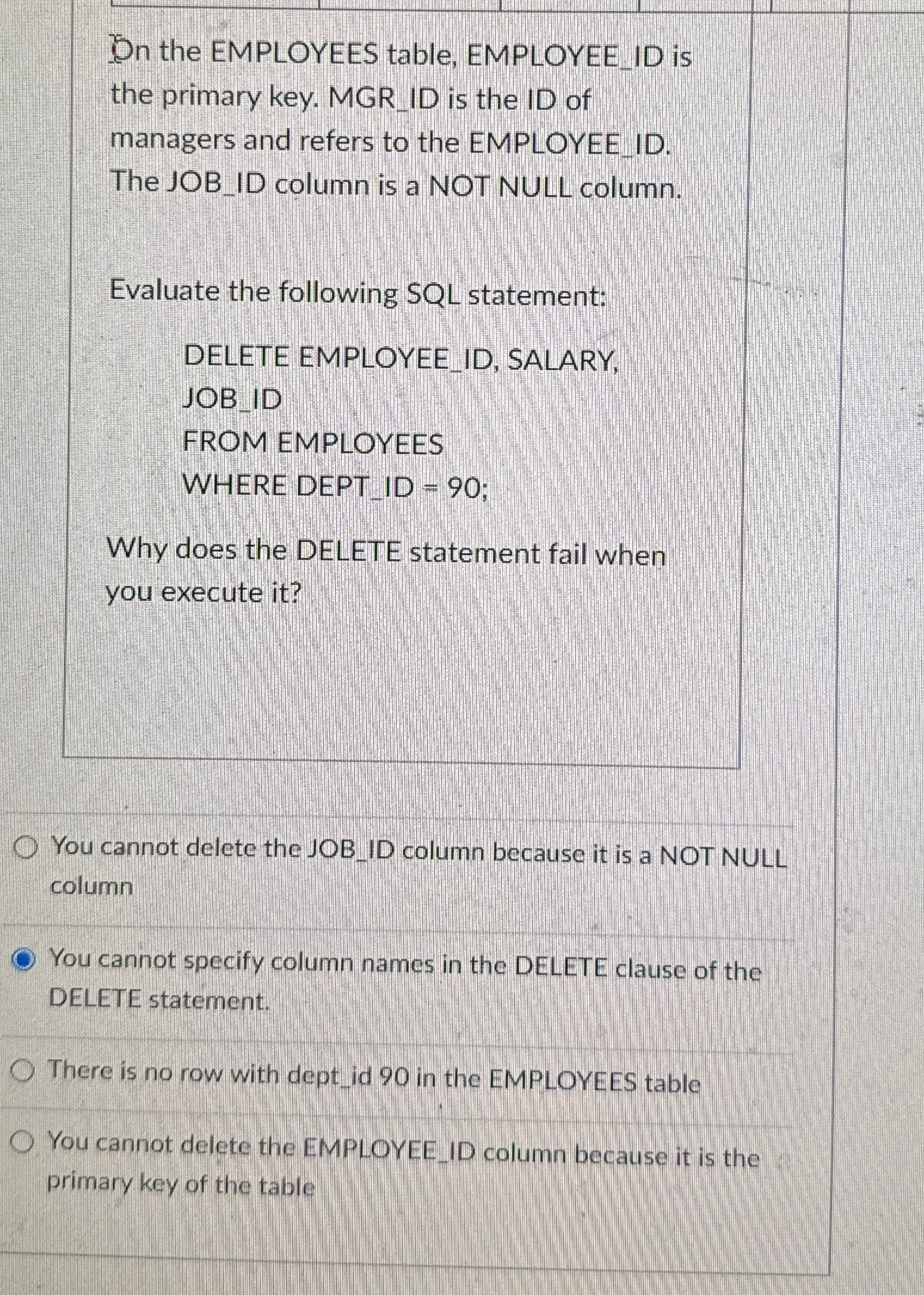On the EMPLOYEES table, EMPLOYEE _ ID is the