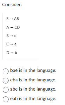 Consider: S A B A C D B e C a D b bae is in the