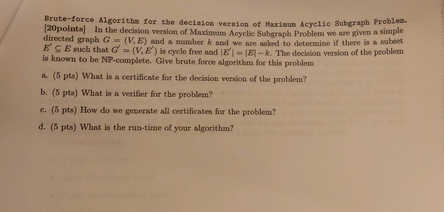 Brute - force Algorithm for the decision version