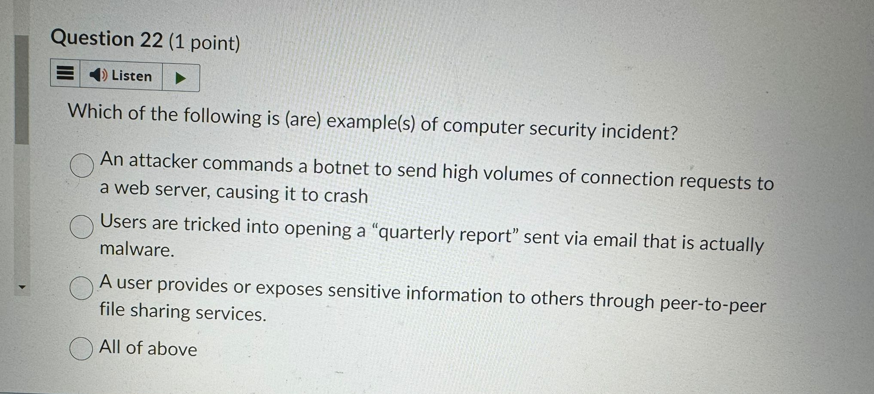 Question 2 2 ( 1 point ) Which of the following