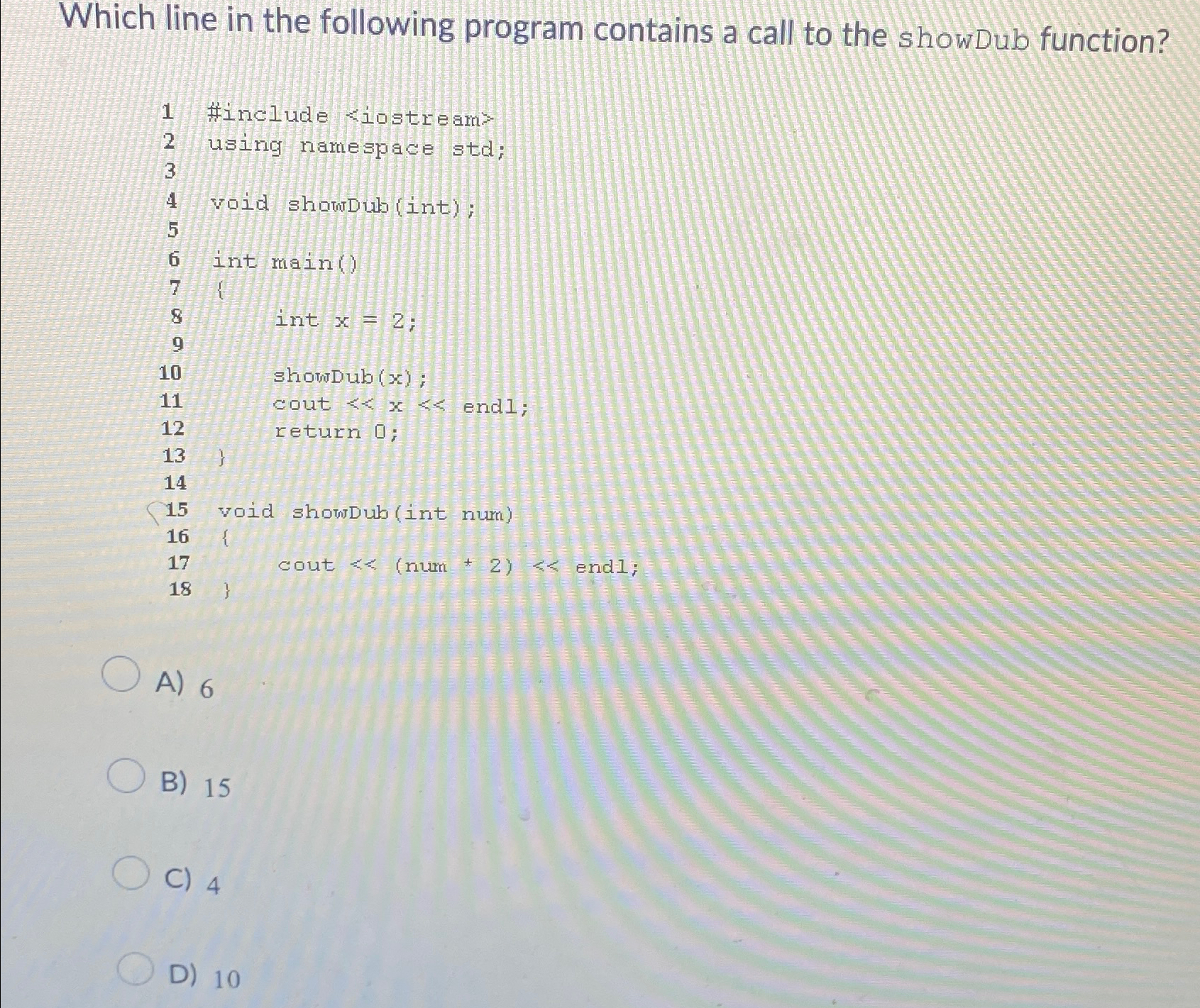 Which line in the following program contains a
