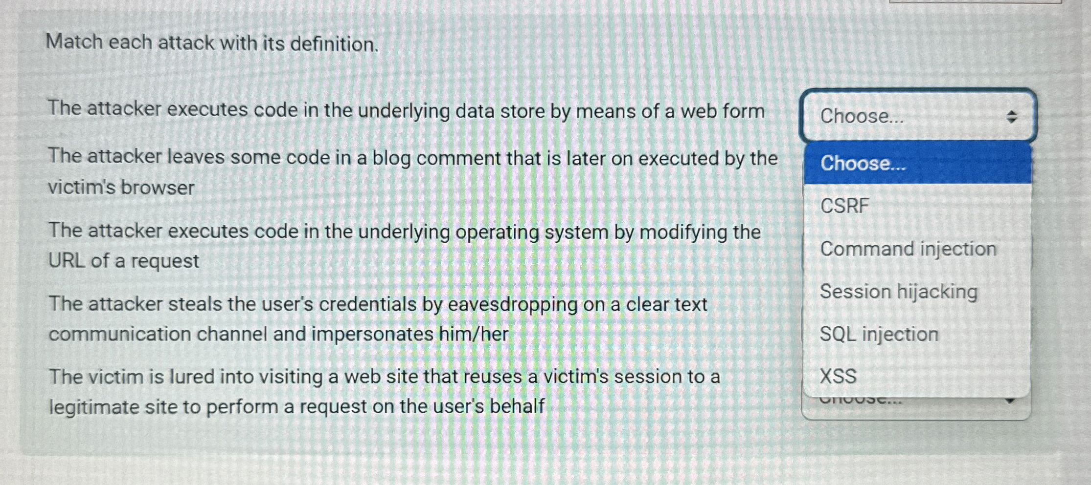 Match each attack with its definition. The