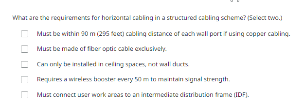 What are the requirements for horizontal cabling
