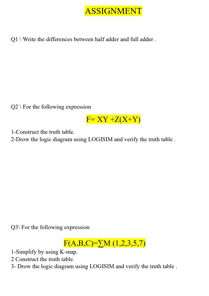 Q 1 \ Write the differences between half adder