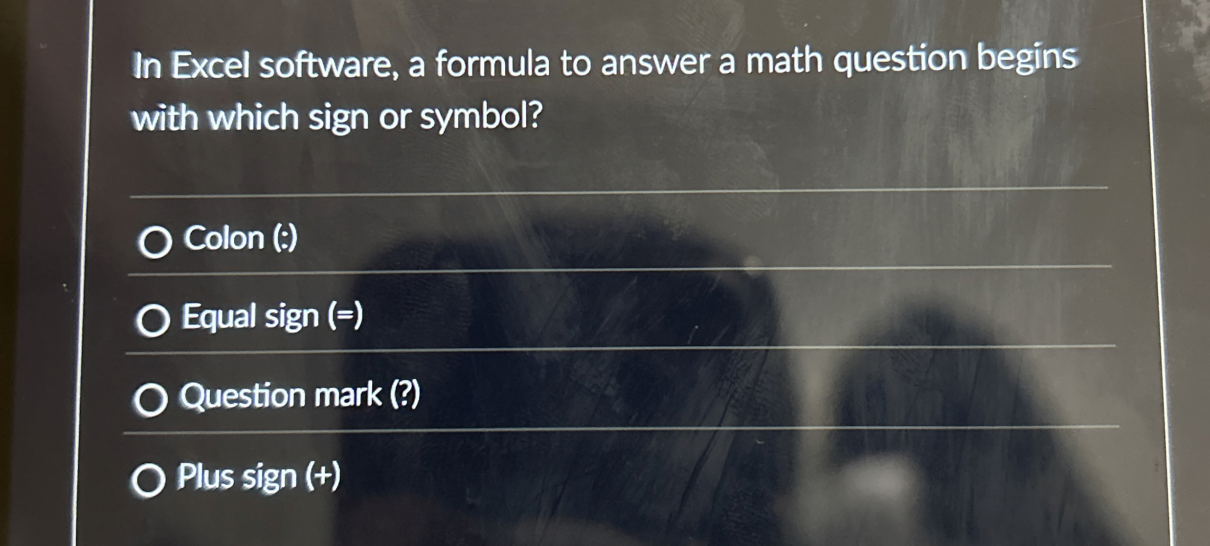 In Excel software, a formula to answer a math