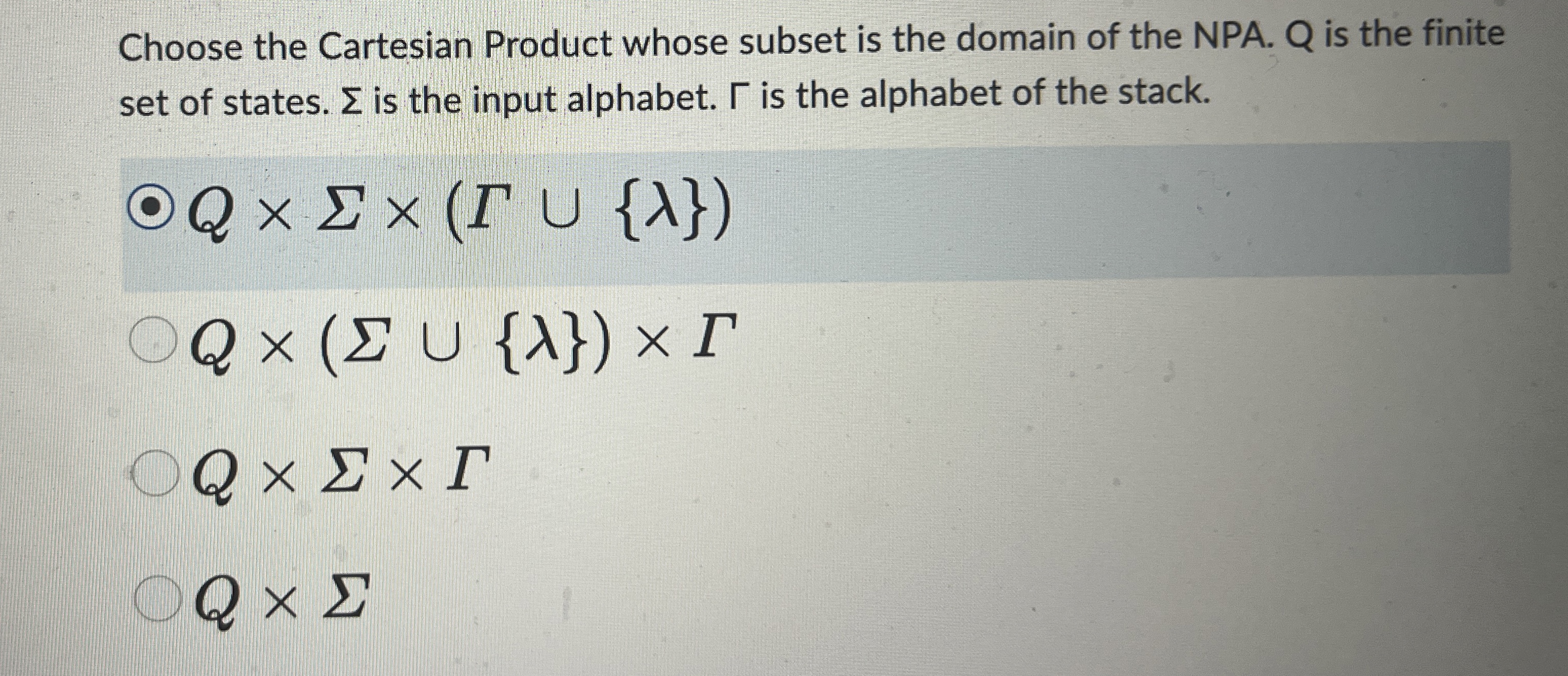 Choose the Cartesian Product whose subset is the