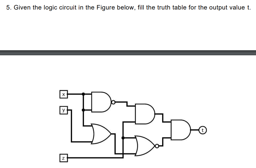 Given the logic circuit in the Figure below, fill