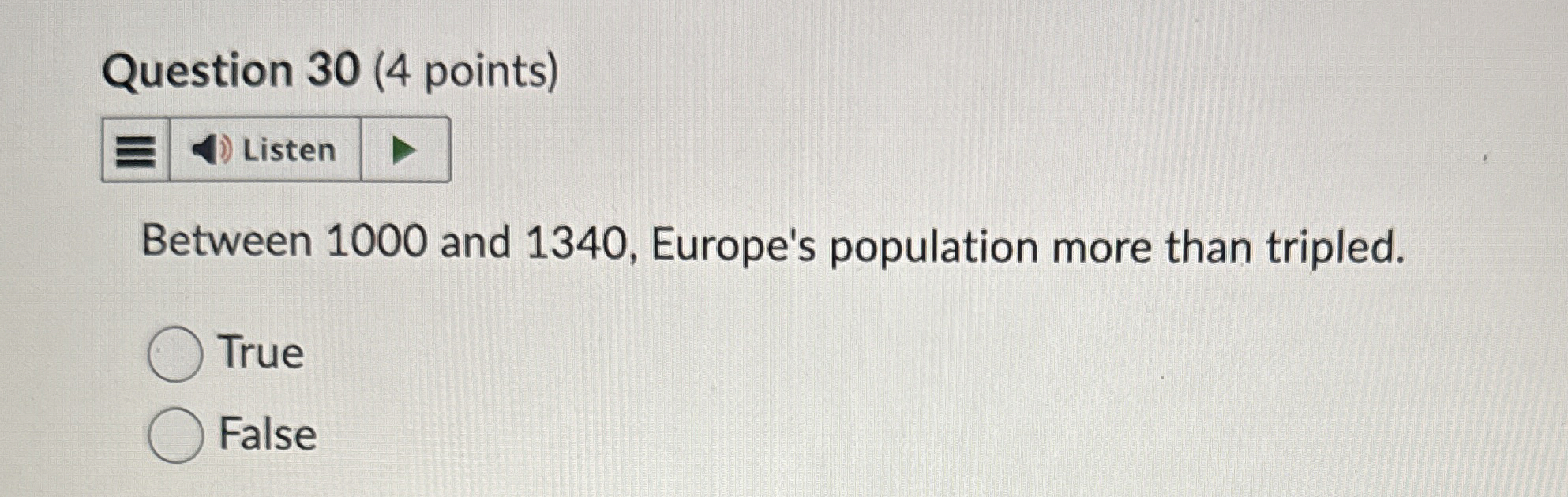Question 3 0 ( 4 points ) Between 1 0 0 0 and 1 3