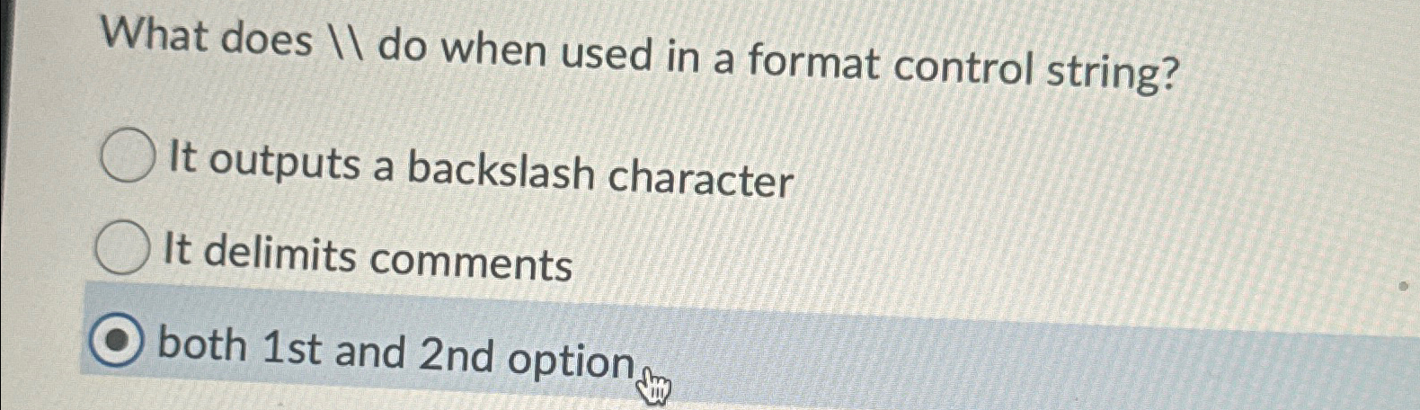 What does 1 1 do when used in a format control