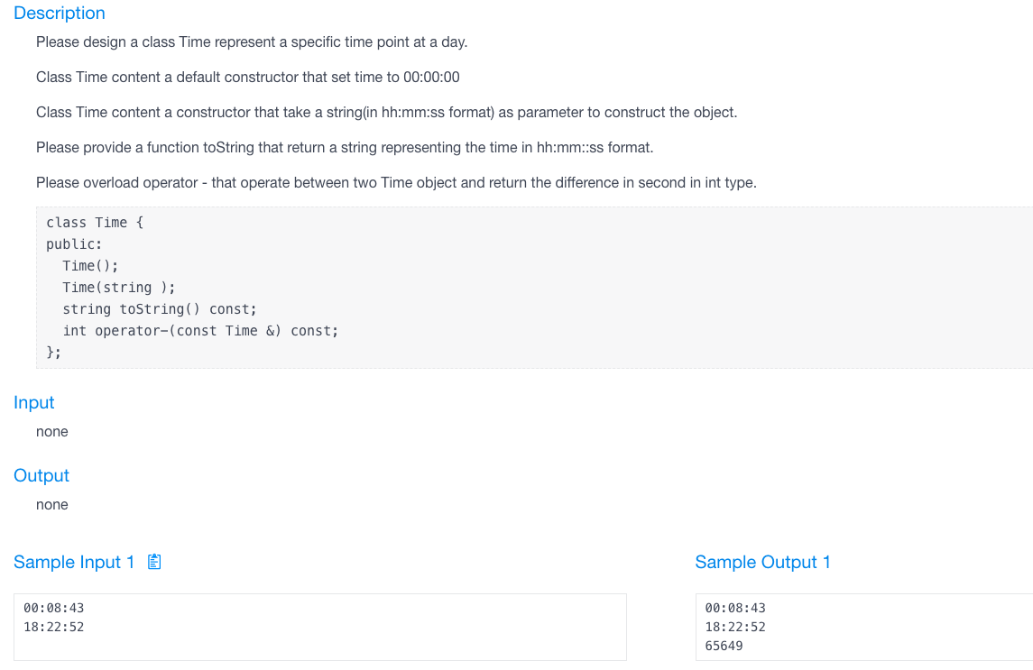 Description ( CPP ) Please design a class Time