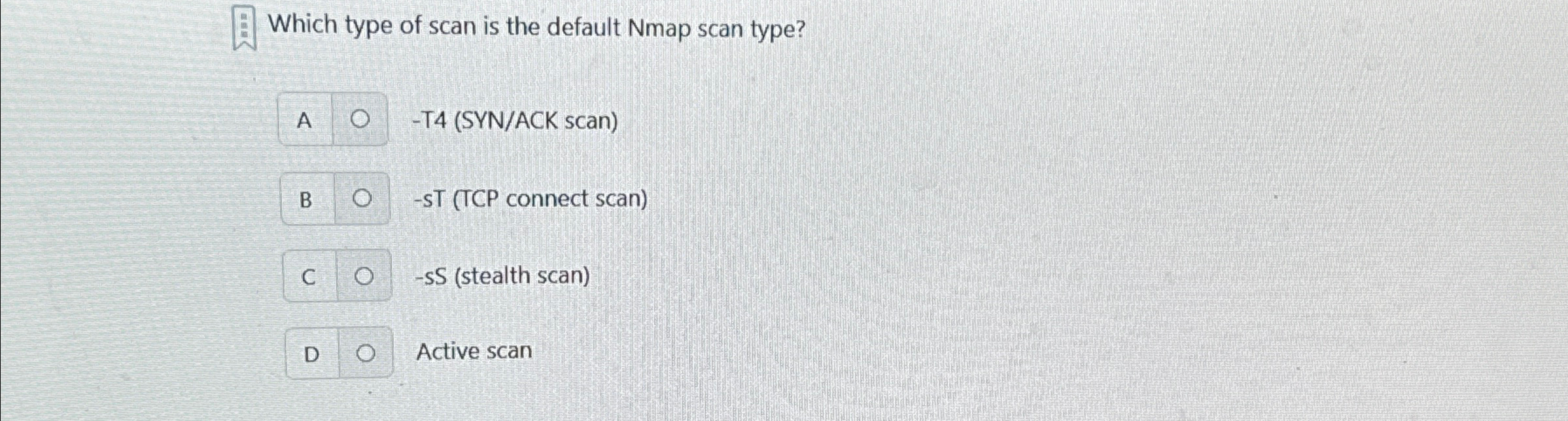 Which type of scan is the default Nmap scan type?