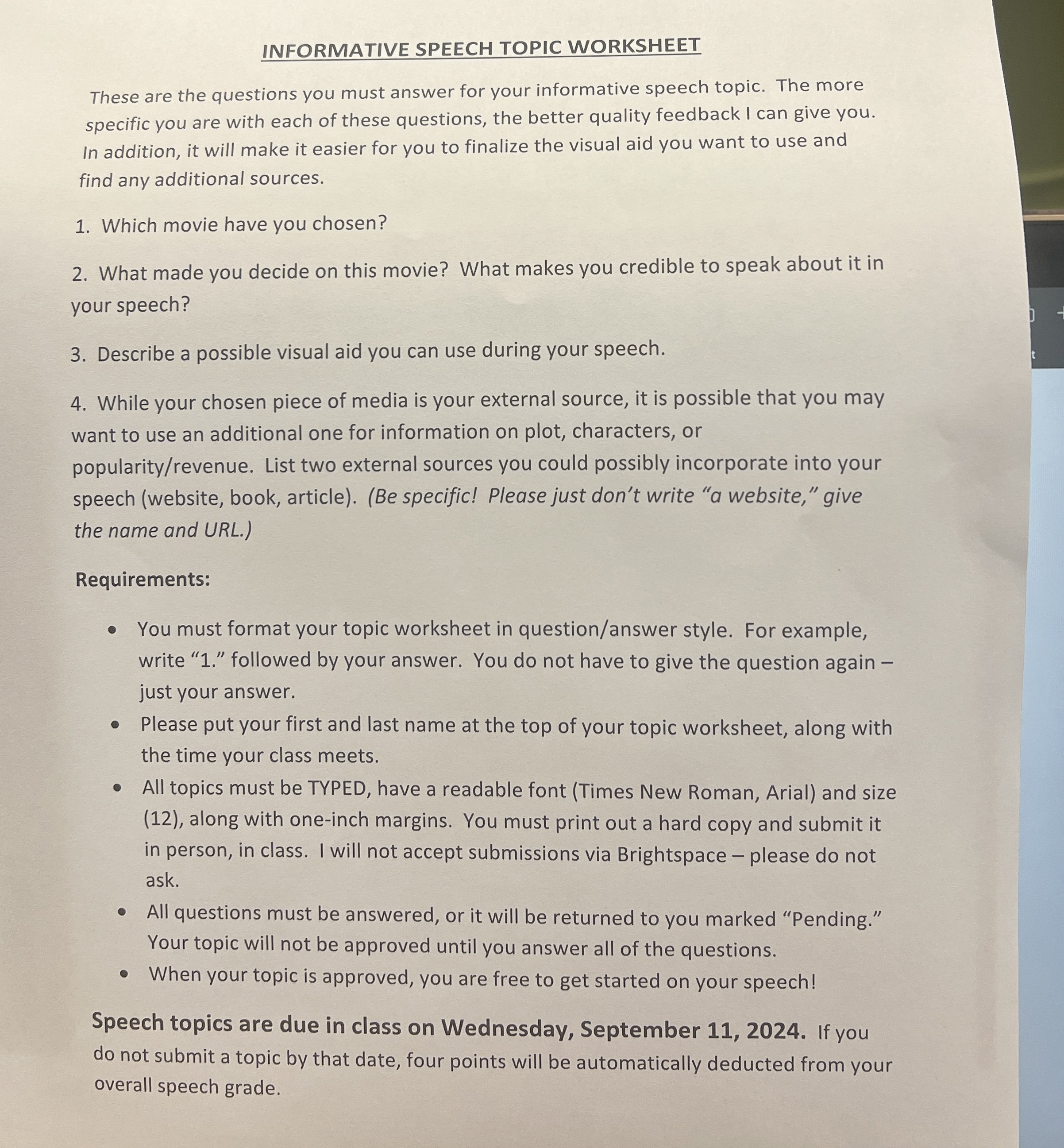 INFORMATIVE SPEECH TOPIC WORKSHEET These are the