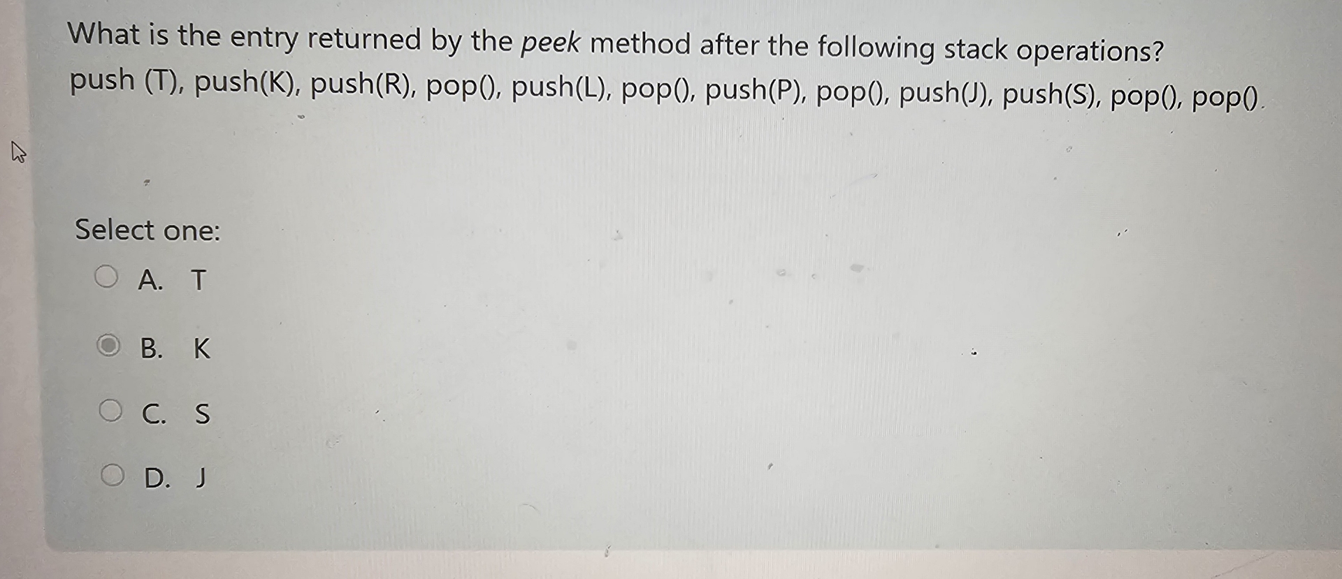 What is the entry returned by the peek method