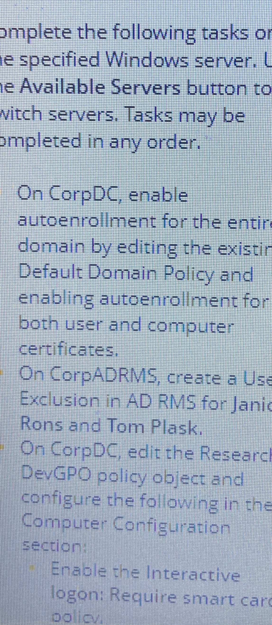 omplete the following tasks o e specified Windows