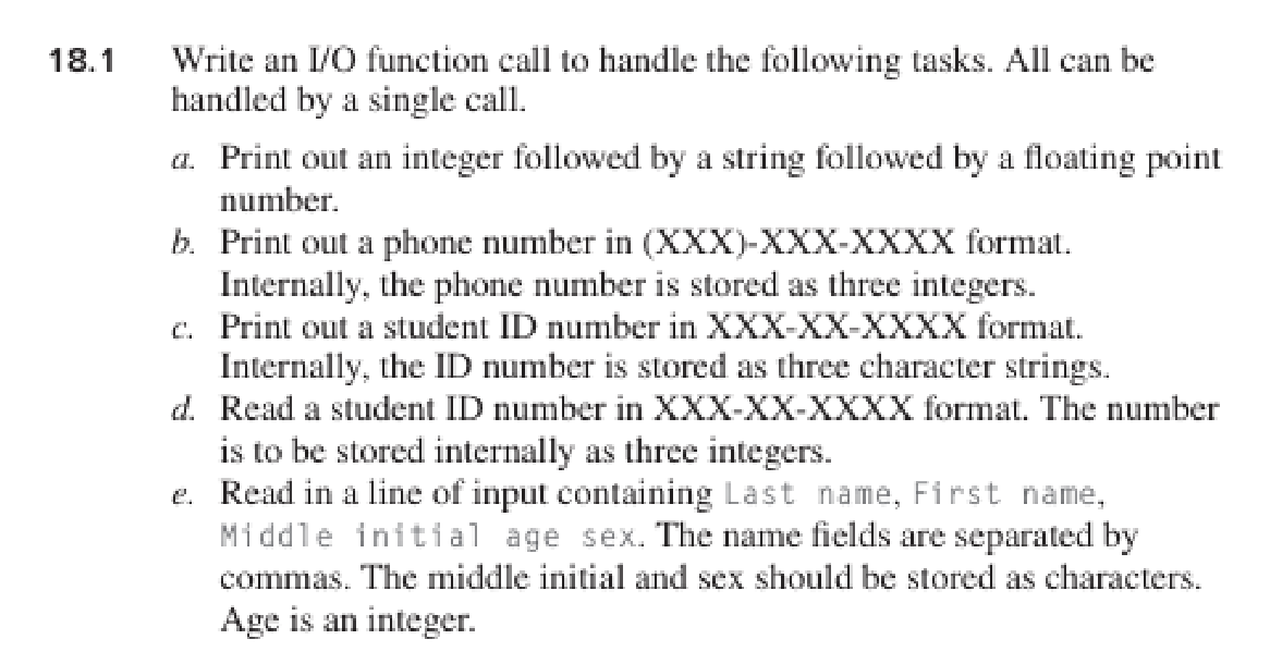 1 8 . 1 Write an V O function call to handle the