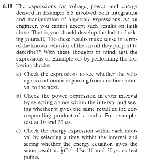 6 . 1 8 The expressions for voltage, power, and